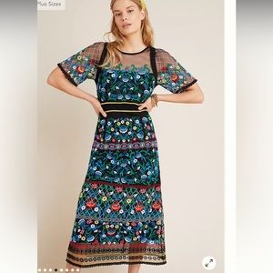 Anthropologie Esther Embroidered Maxi Dress Sheer